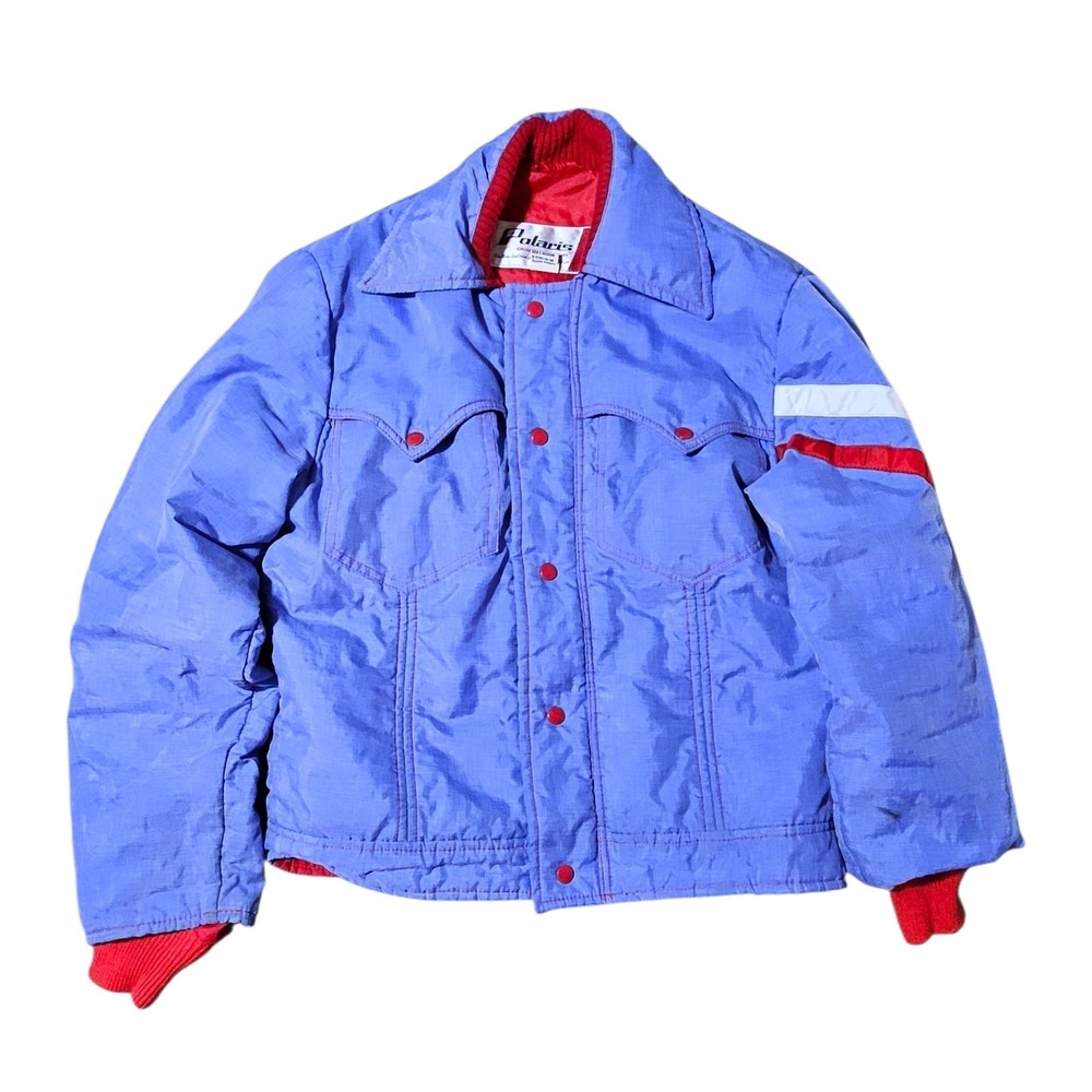 Vintage 80s Polaris Winterwear Blue Snowmobile Full Zip Jacket Coat Mens M Ski
